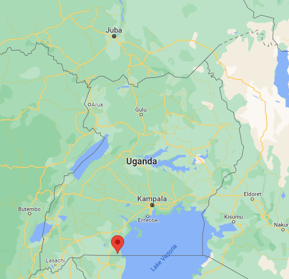Map showing the location of Kyebe in southern Uganda